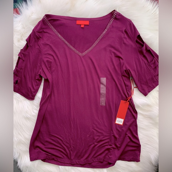 Jennifer Lopez Blouse V Neck Caged Arm Embellished Collar Size XL - Picture 6 of 6